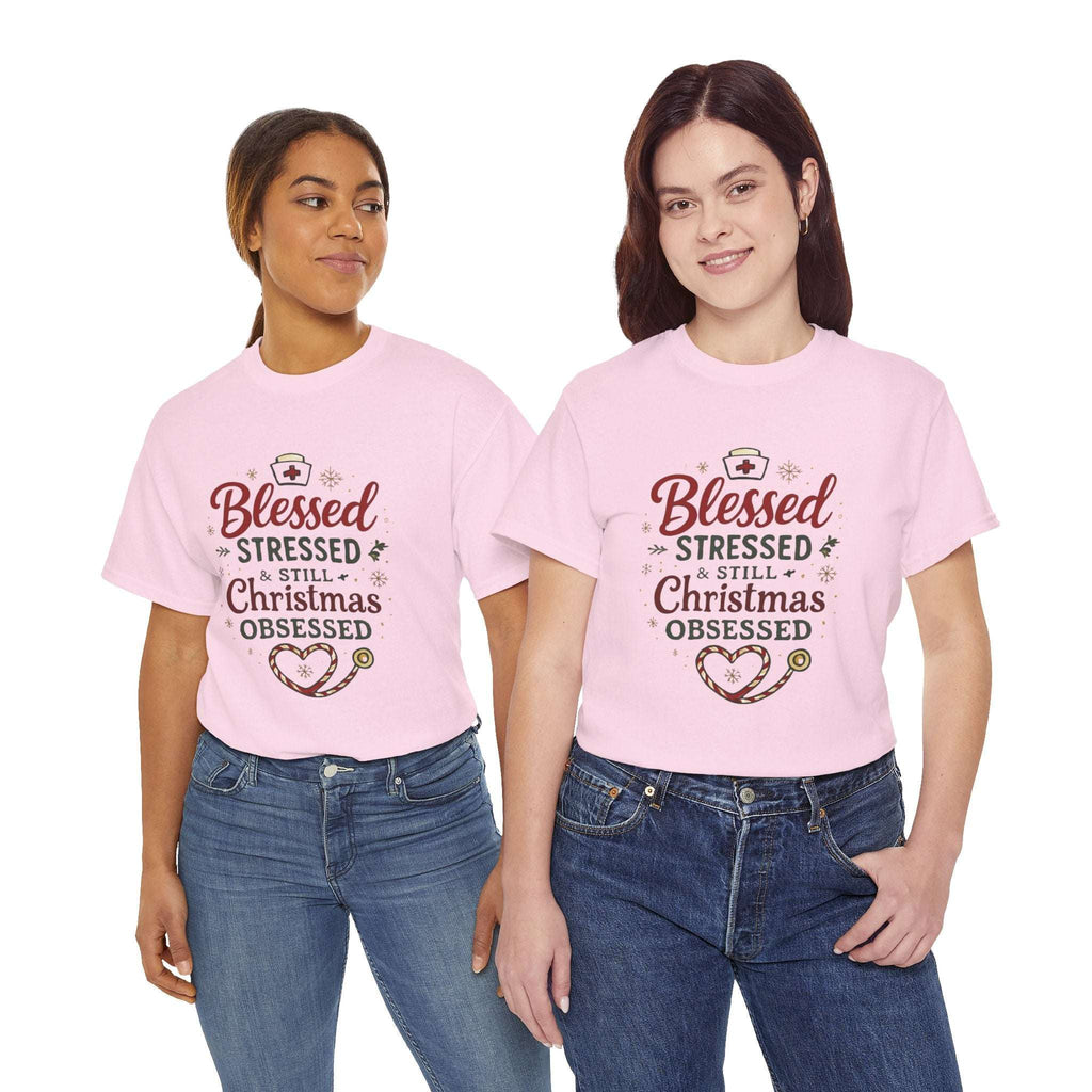 Blessed Stressed & Still Christmas Obsessed T-Shirt – Funny Nurse Holiday Tee