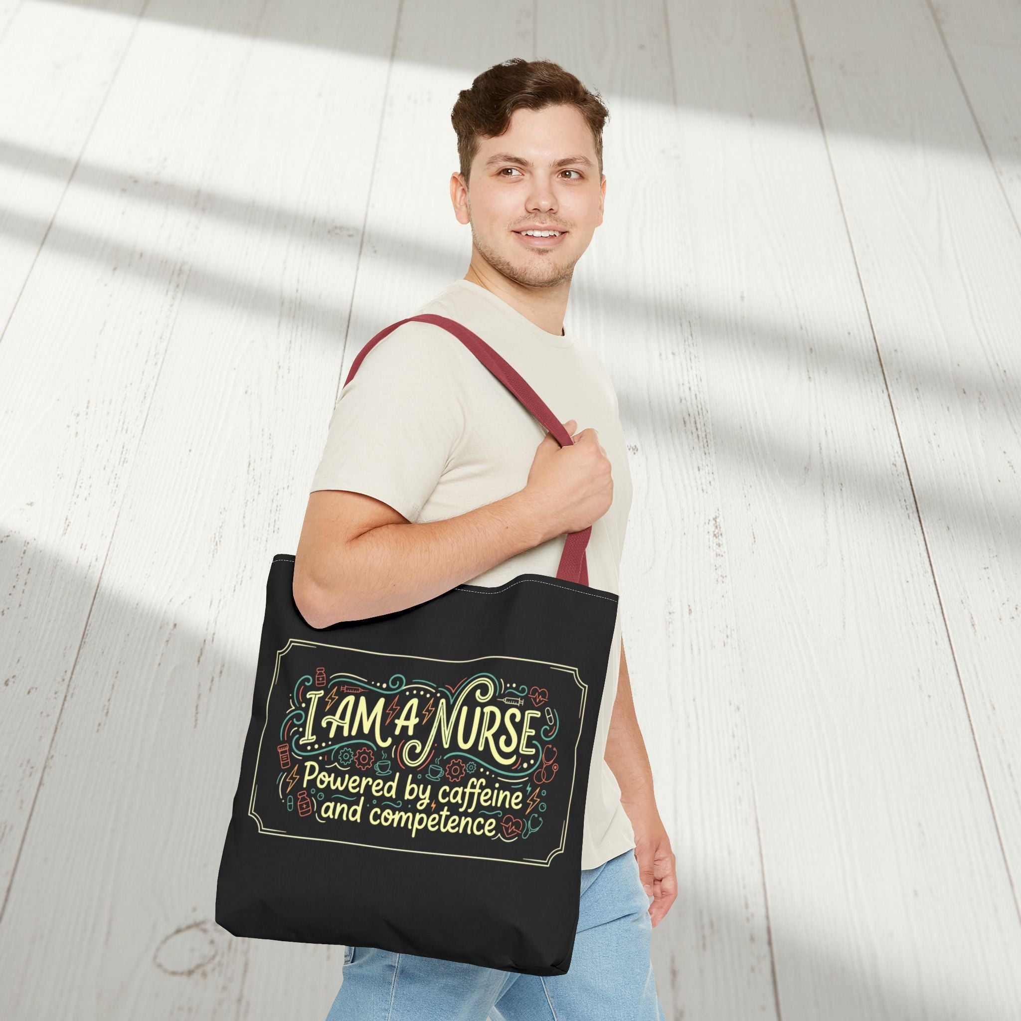 Nurse Tote Bag – Powered by Caffeine and Competence Canvas Shopper