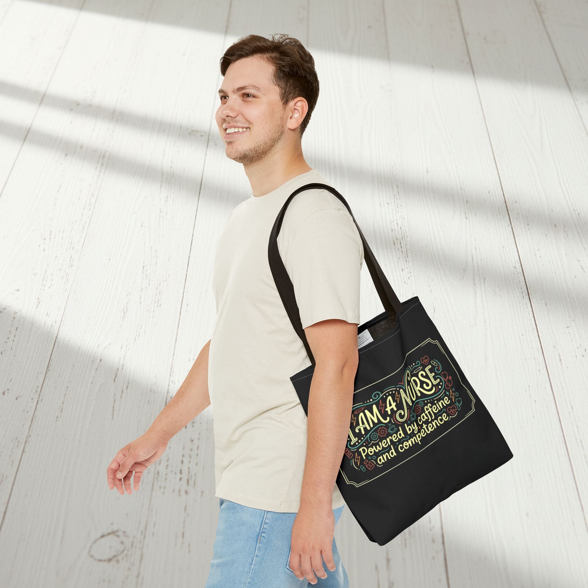 Nurse Tote Bag – Powered by Caffeine and Competence Canvas Shopper