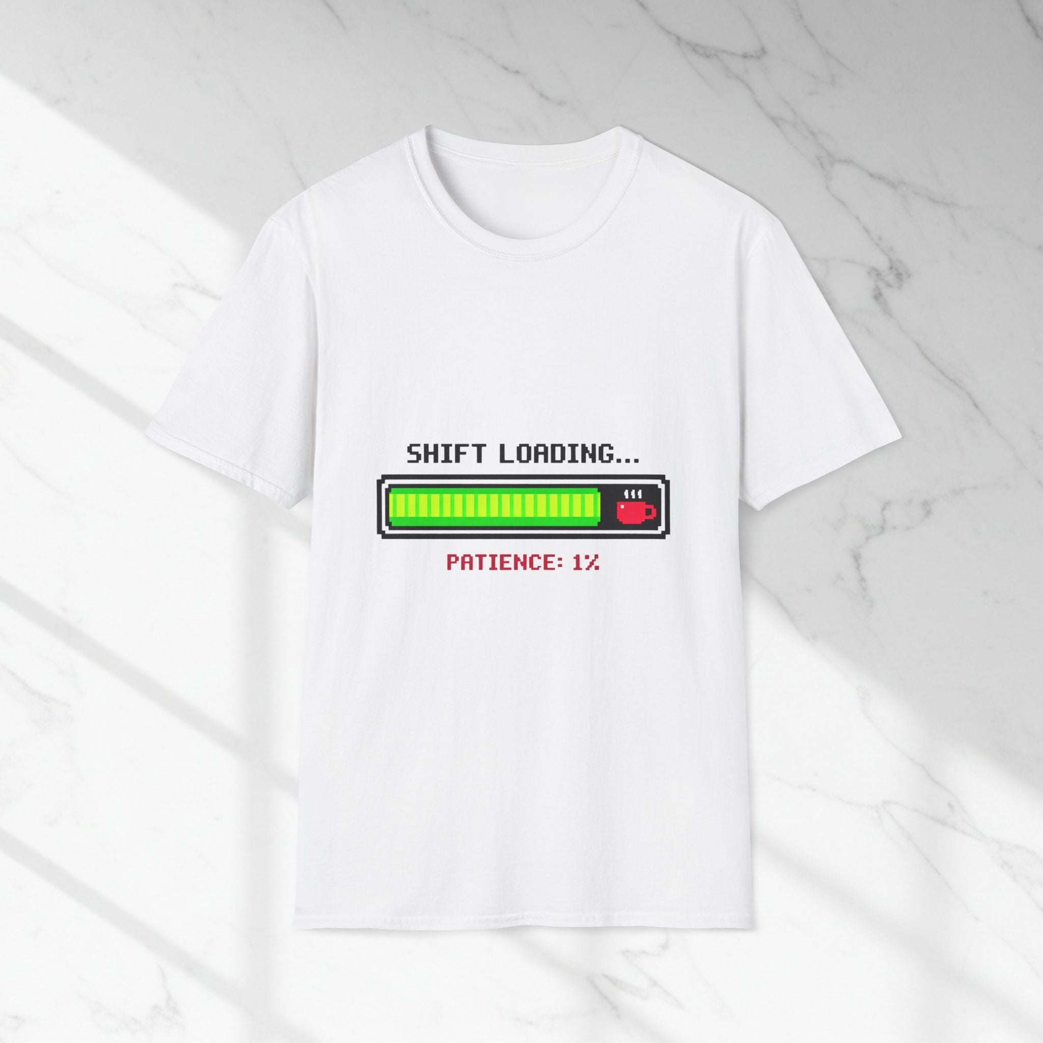 Shift Loading Patience 1% T-Shirt – Funny Gamer Progress Bar Tee