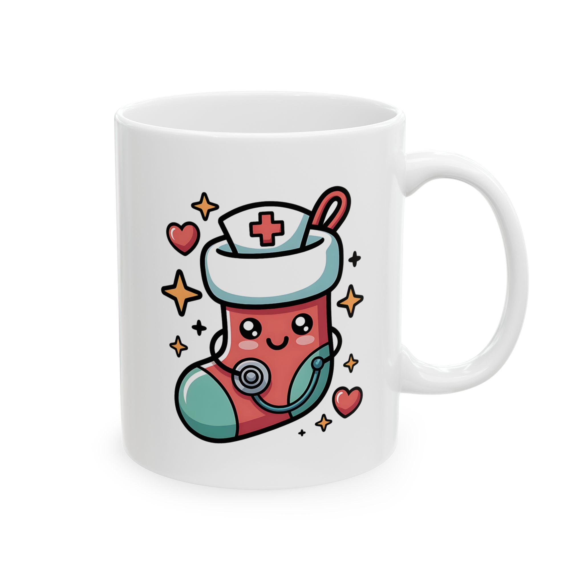 Cute Kawaii Nurse Angel Mug – Christmas Nurse Coffee Cup with Halo & Wings (11oz/15oz)