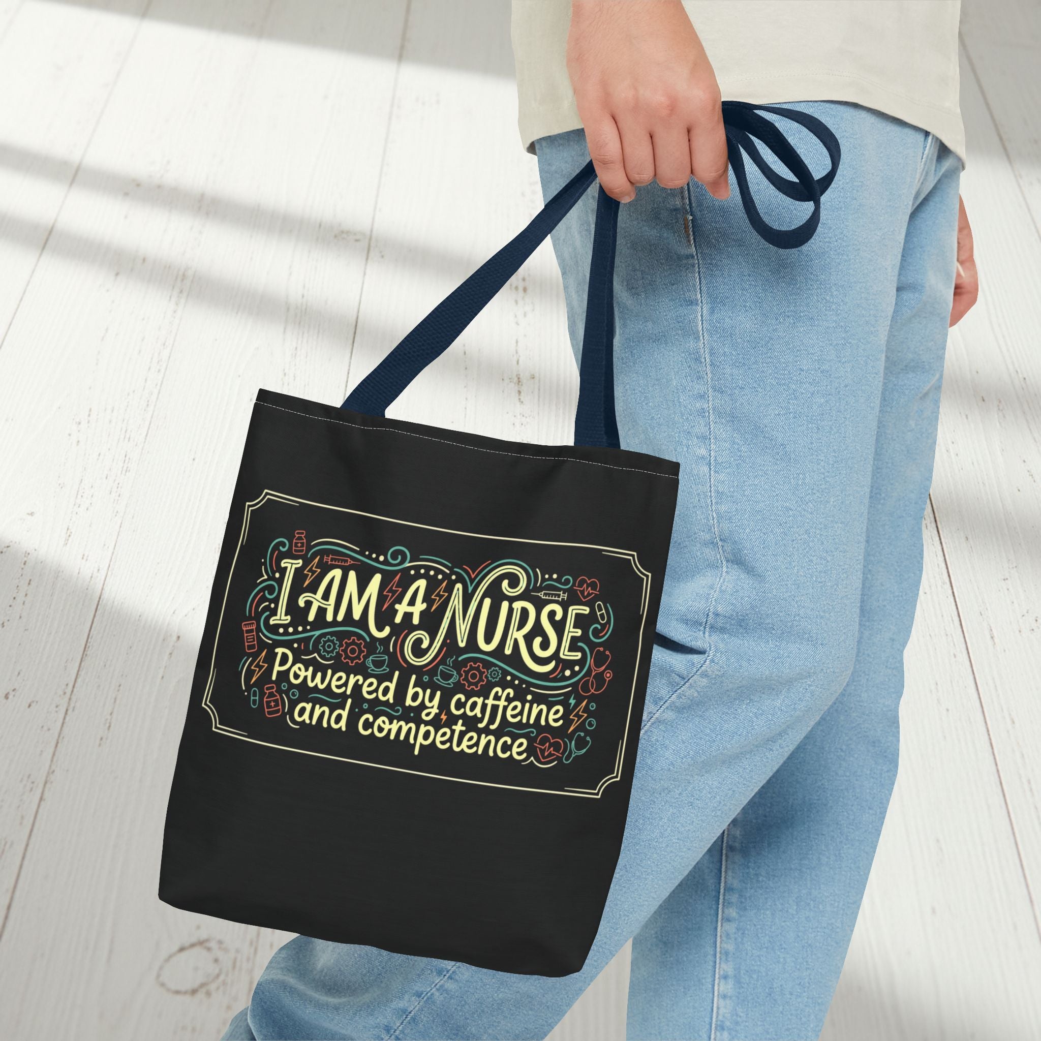 Nurse Tote Bag – Powered by Caffeine and Competence Canvas Shopper