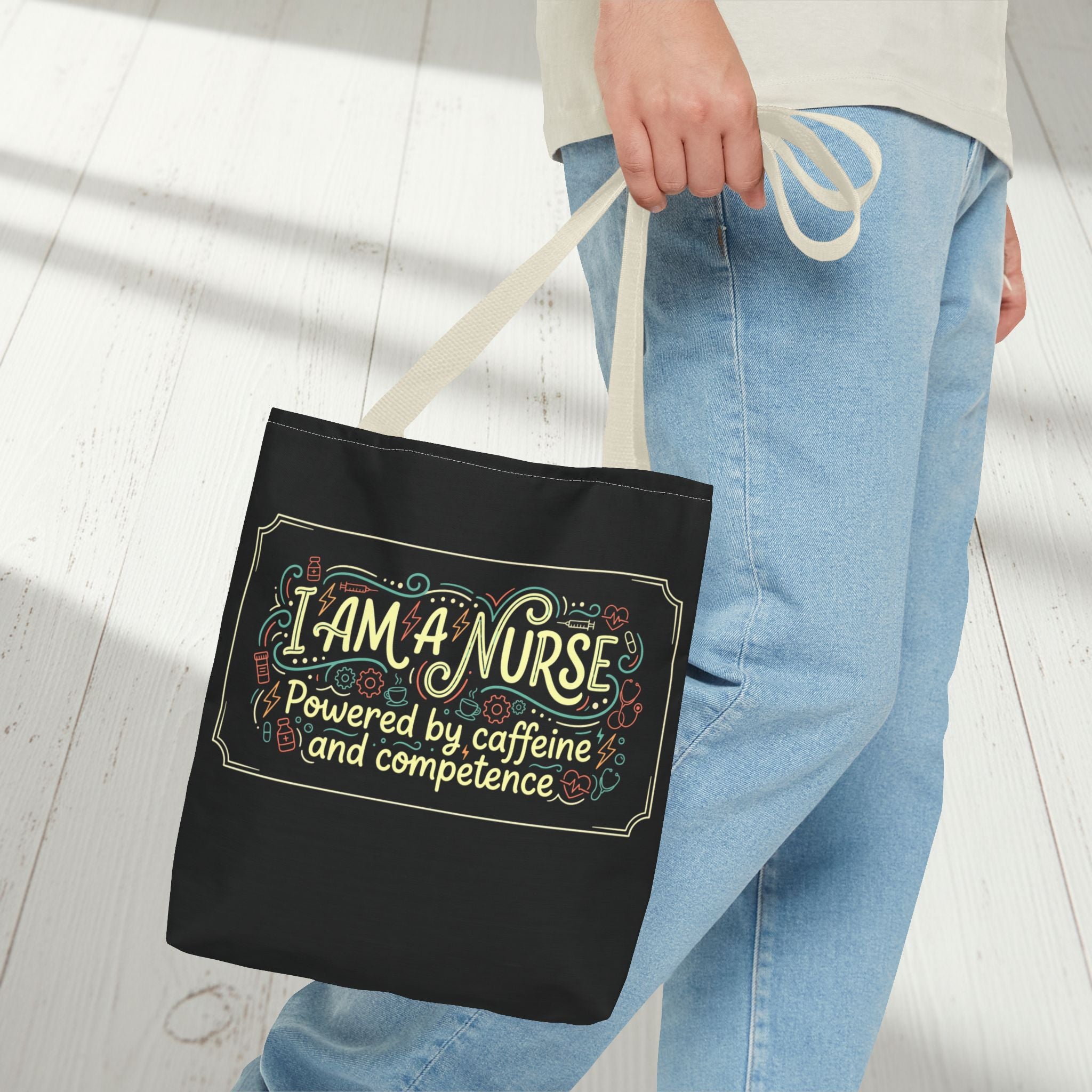 Nurse Tote Bag – Powered by Caffeine and Competence Canvas Shopper