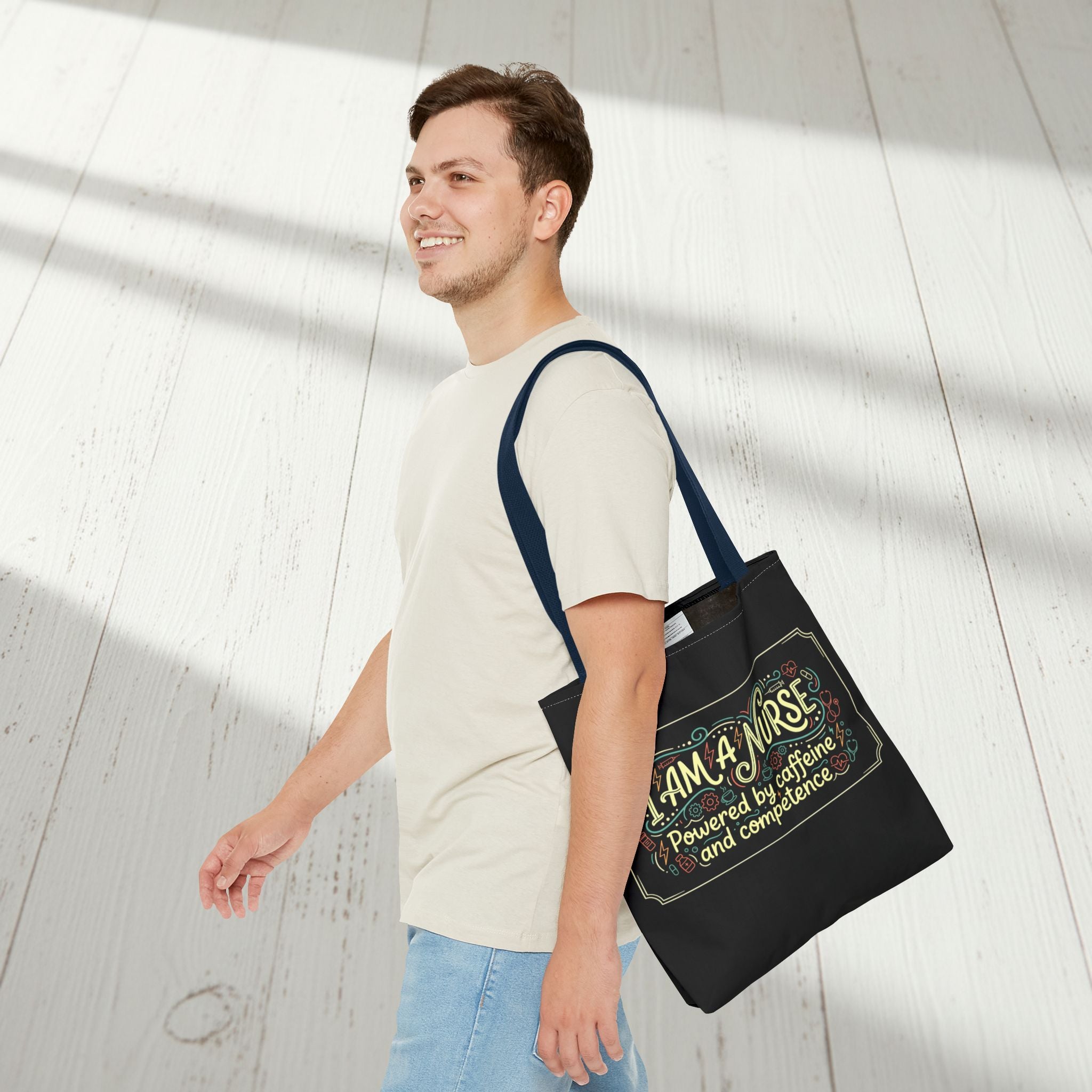 Nurse Tote Bag – Powered by Caffeine and Competence Canvas Shopper