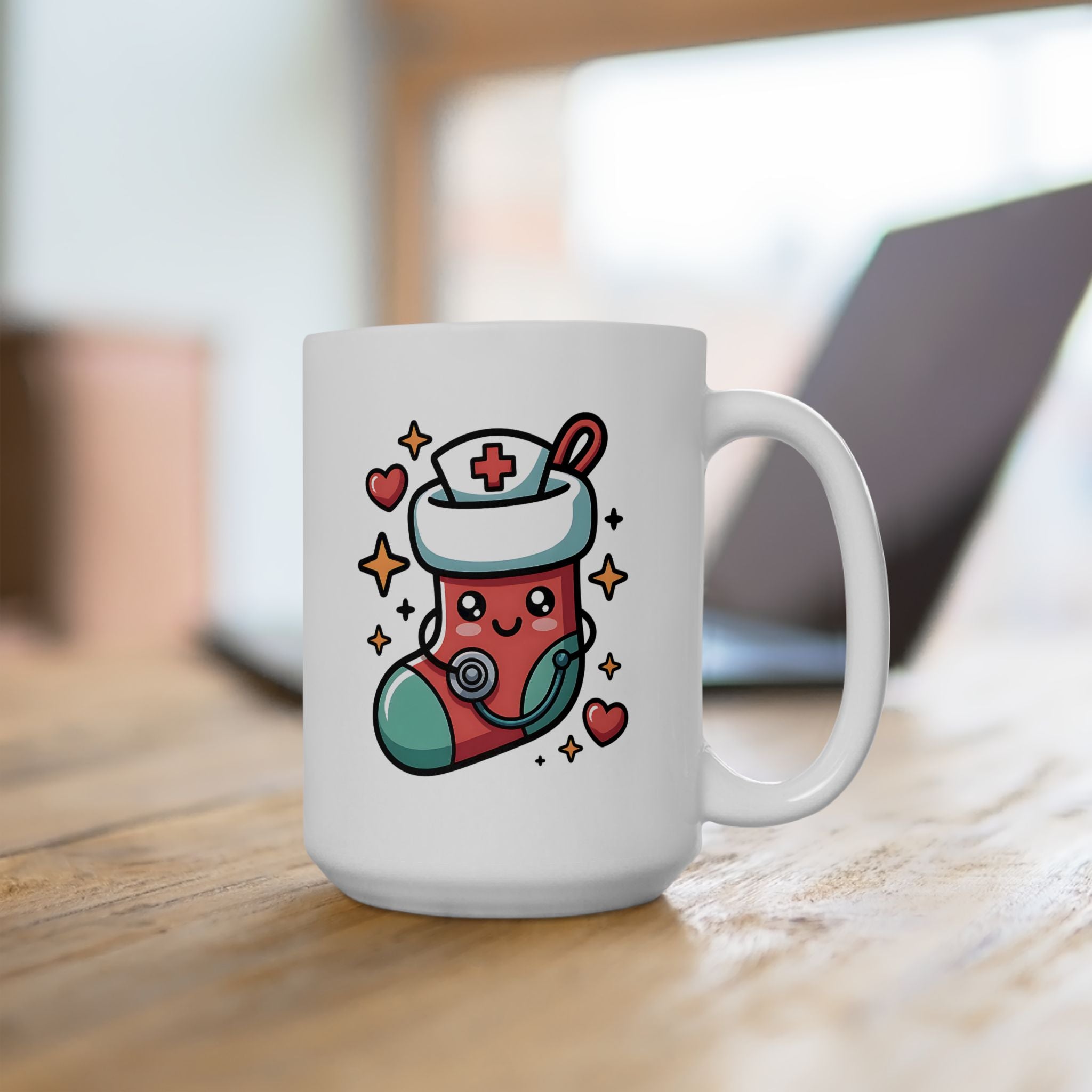 Cute Kawaii Nurse Angel Mug – Christmas Nurse Coffee Cup with Halo & Wings (11oz/15oz)