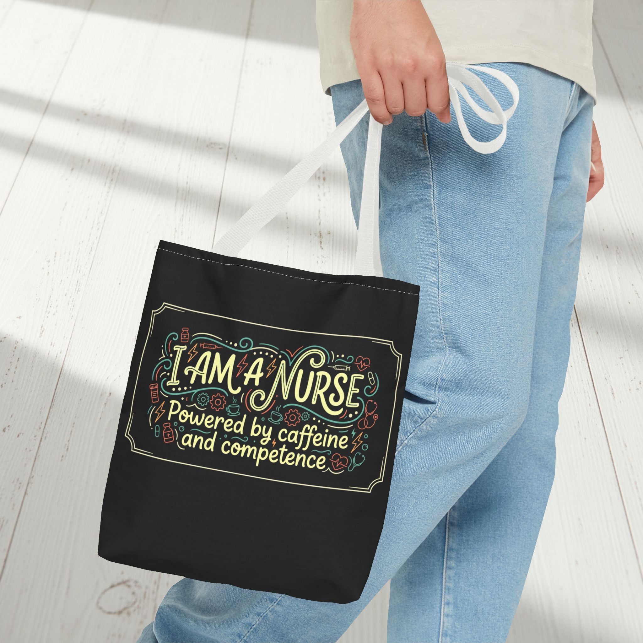 Nurse Tote Bag – Powered by Caffeine and Competence Canvas Shopper