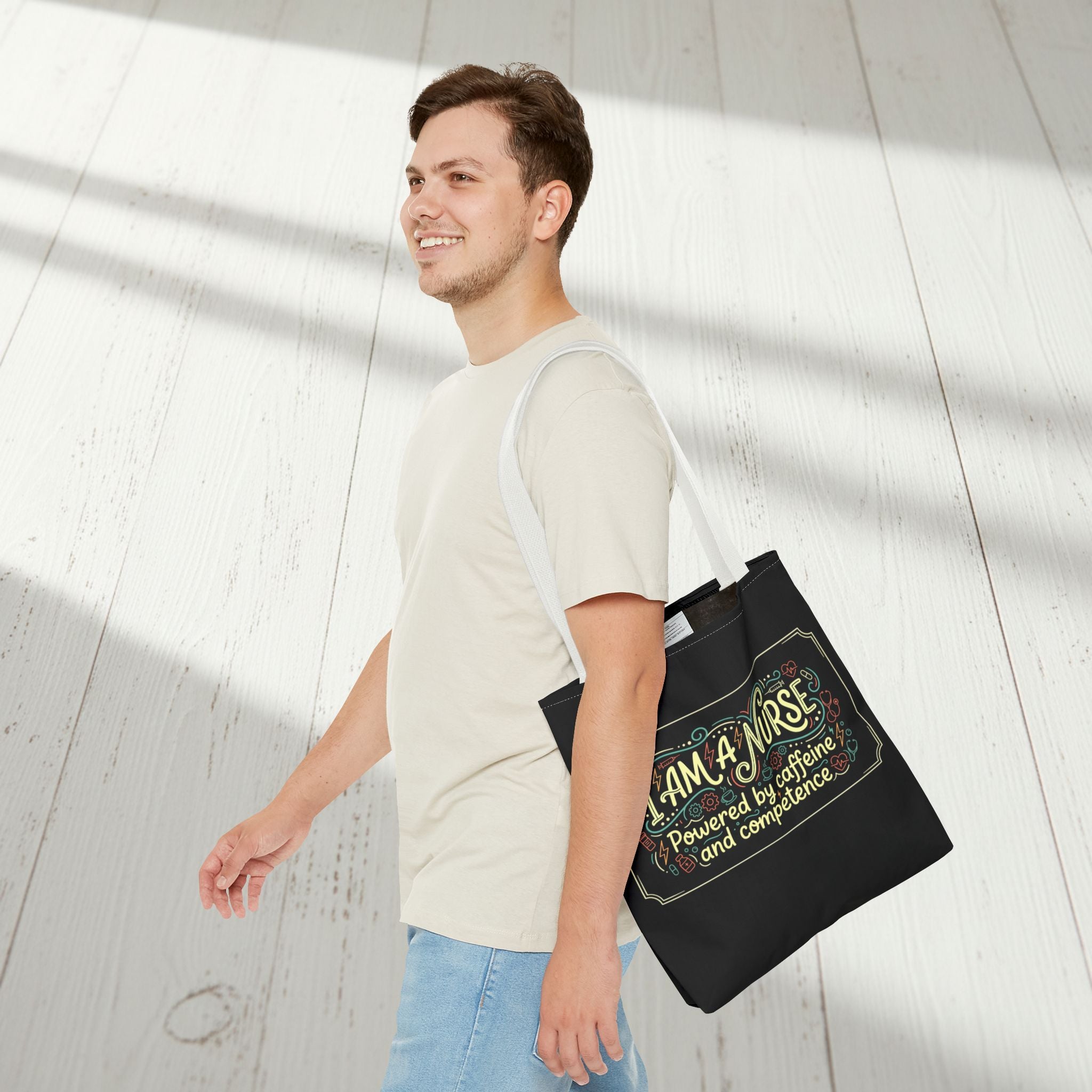 Nurse Tote Bag – Powered by Caffeine and Competence Canvas Shopper