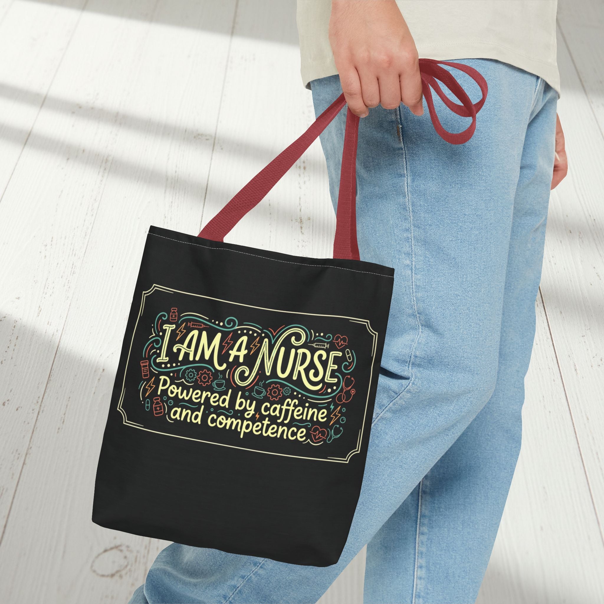 Nurse Tote Bag – Powered by Caffeine and Competence Canvas Shopper