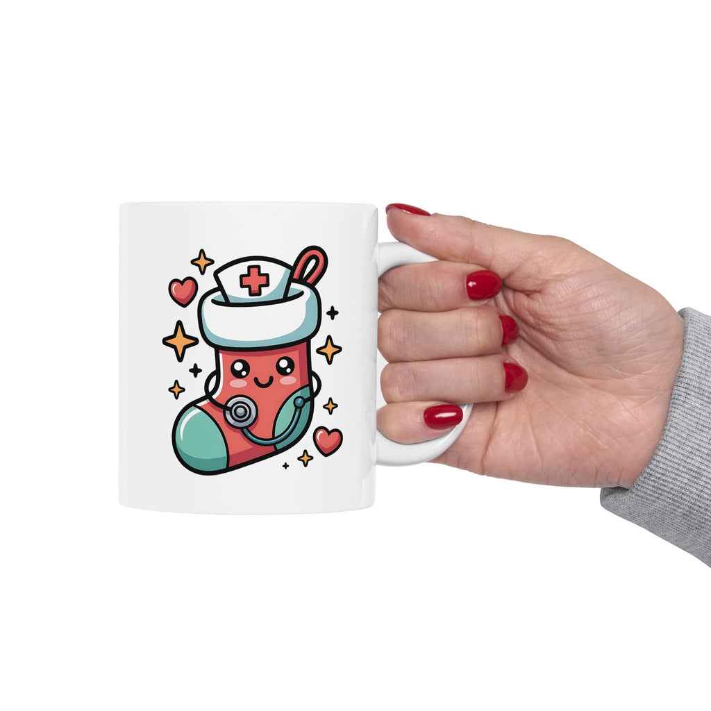 Cute Kawaii Nurse Angel Mug – Christmas Nurse Coffee Cup with Halo & Wings (11oz/15oz)