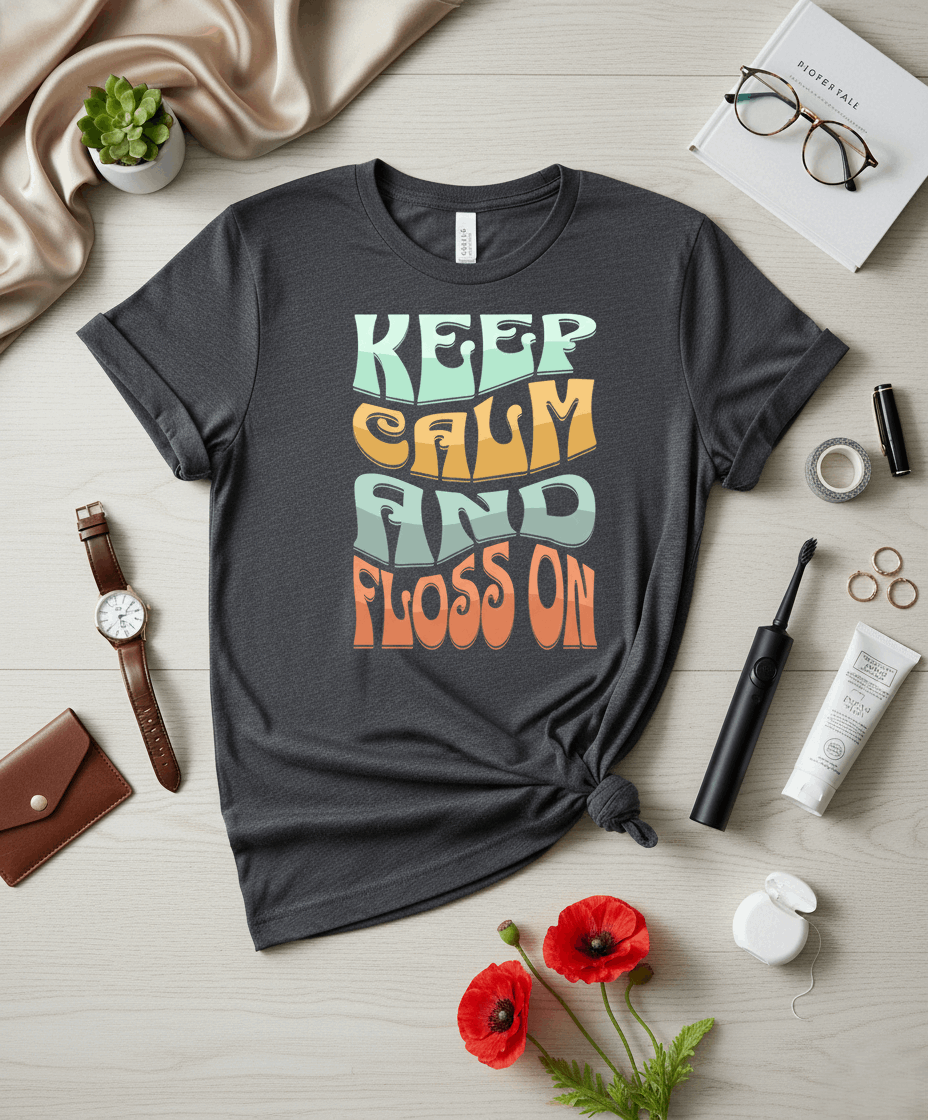 Keep Calm and Floss T-Shirt – Funny Dentist Gift for Dental Professionals