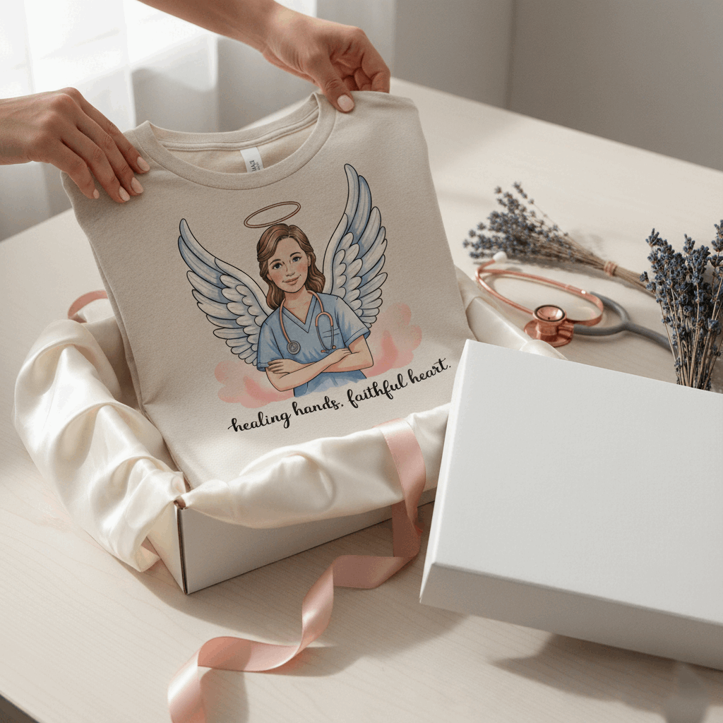 Nurse Angel T-Shirt – Healing Hands, Faithful Heart Inspirational Tee