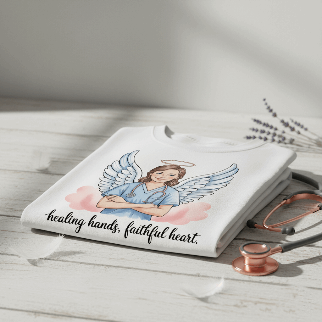 Nurse Angel T-Shirt – Healing Hands, Faithful Heart Inspirational Tee