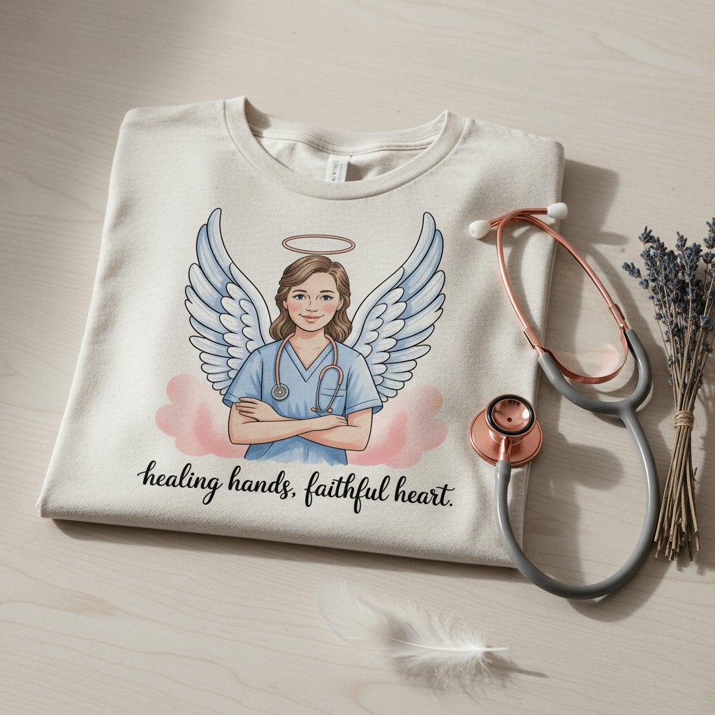 Nurse Angel T-Shirt – Healing Hands, Faithful Heart Inspirational Tee