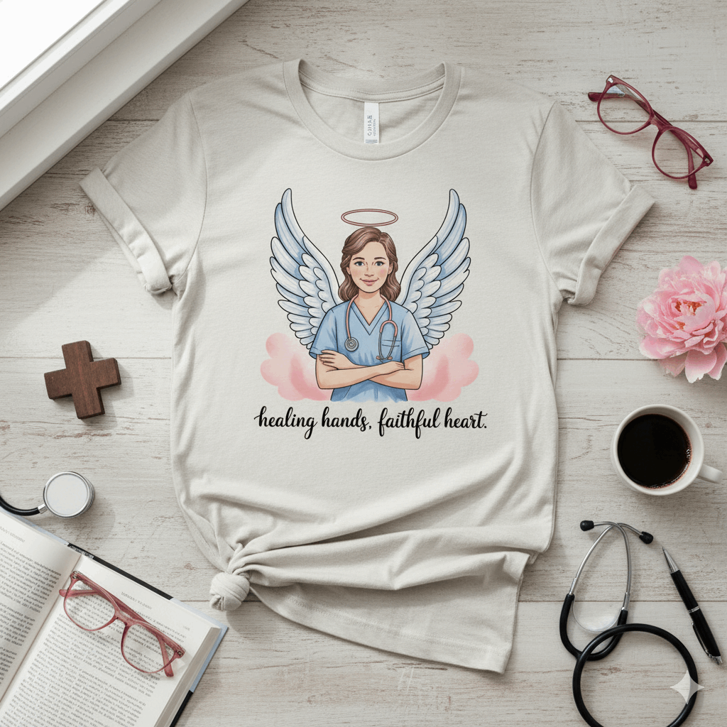 Nurse Angel T-Shirt – Healing Hands, Faithful Heart Inspirational Tee
