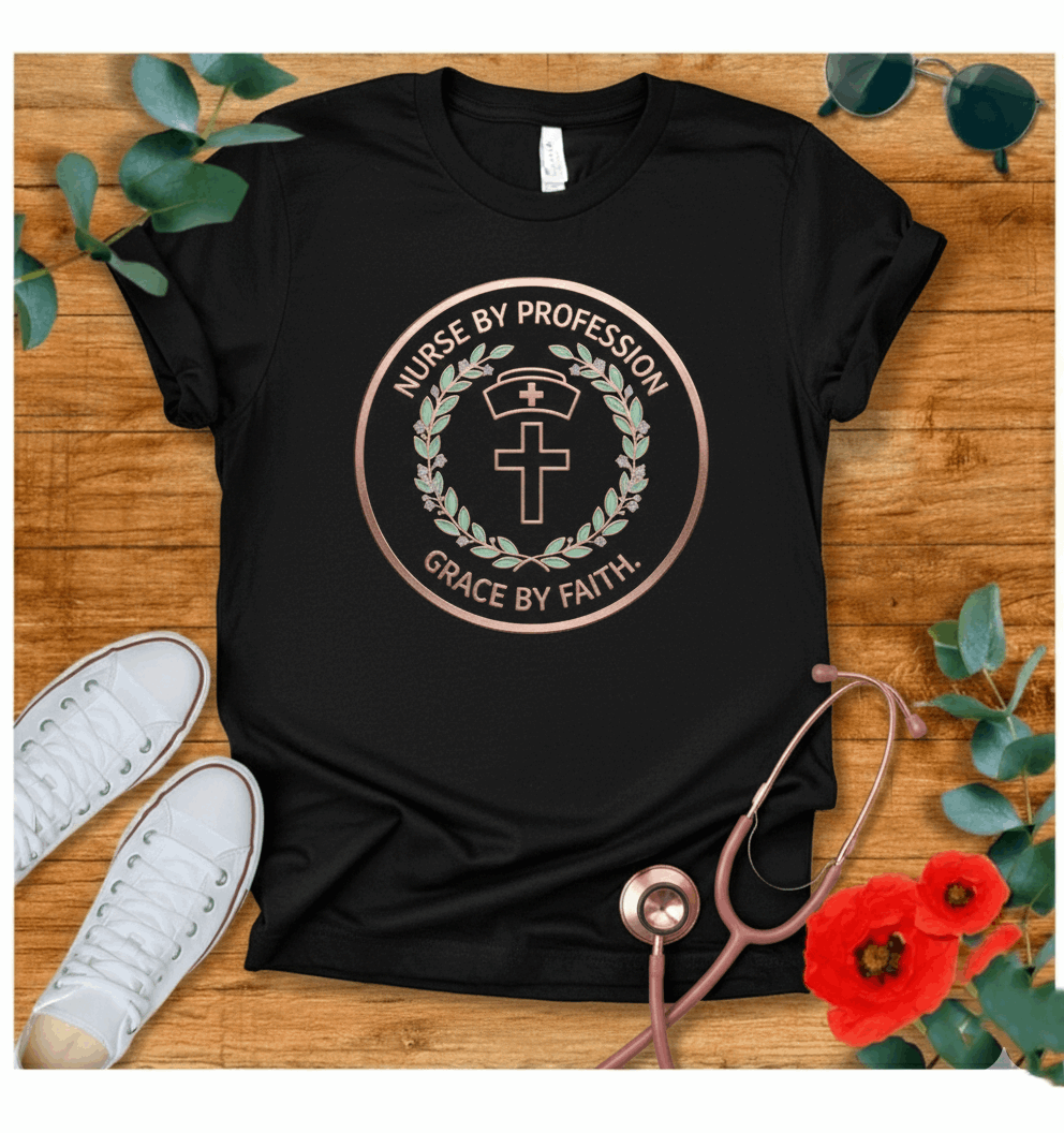 Nurse by Profession, Grace by Faith – Christian Nurse T-Shirt for Women & Men