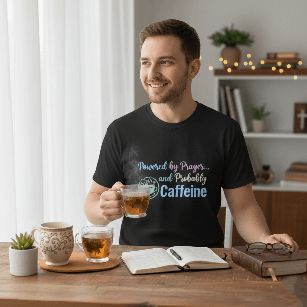 Prayer and Caffeine T-Shirt – Christian Coffee Tee for Women & Men