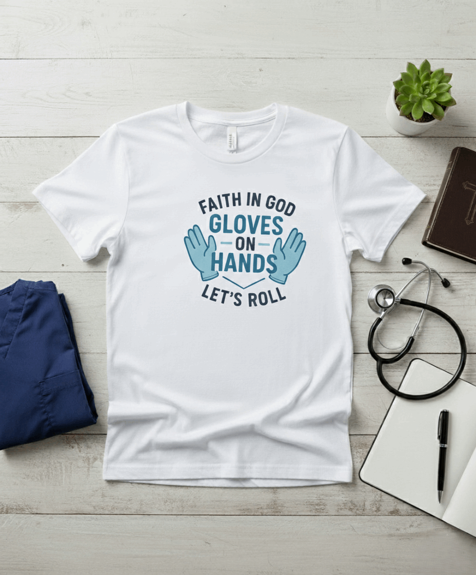 Faith in God Gloves on Hands Let's Roll T-Shirt – Christian Action Tee