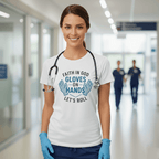 Faith in God Gloves on Hands Let's Roll T-Shirt – Christian Action Tee