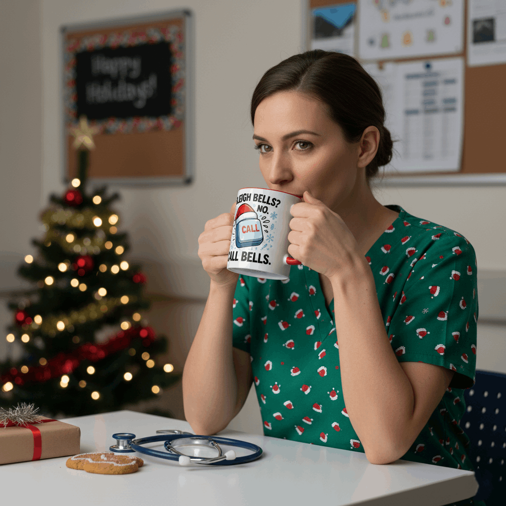 Sleigh Bells? No Call Bells Mug – Funny Nurse Christmas Coffee Cup (11oz/15oz)