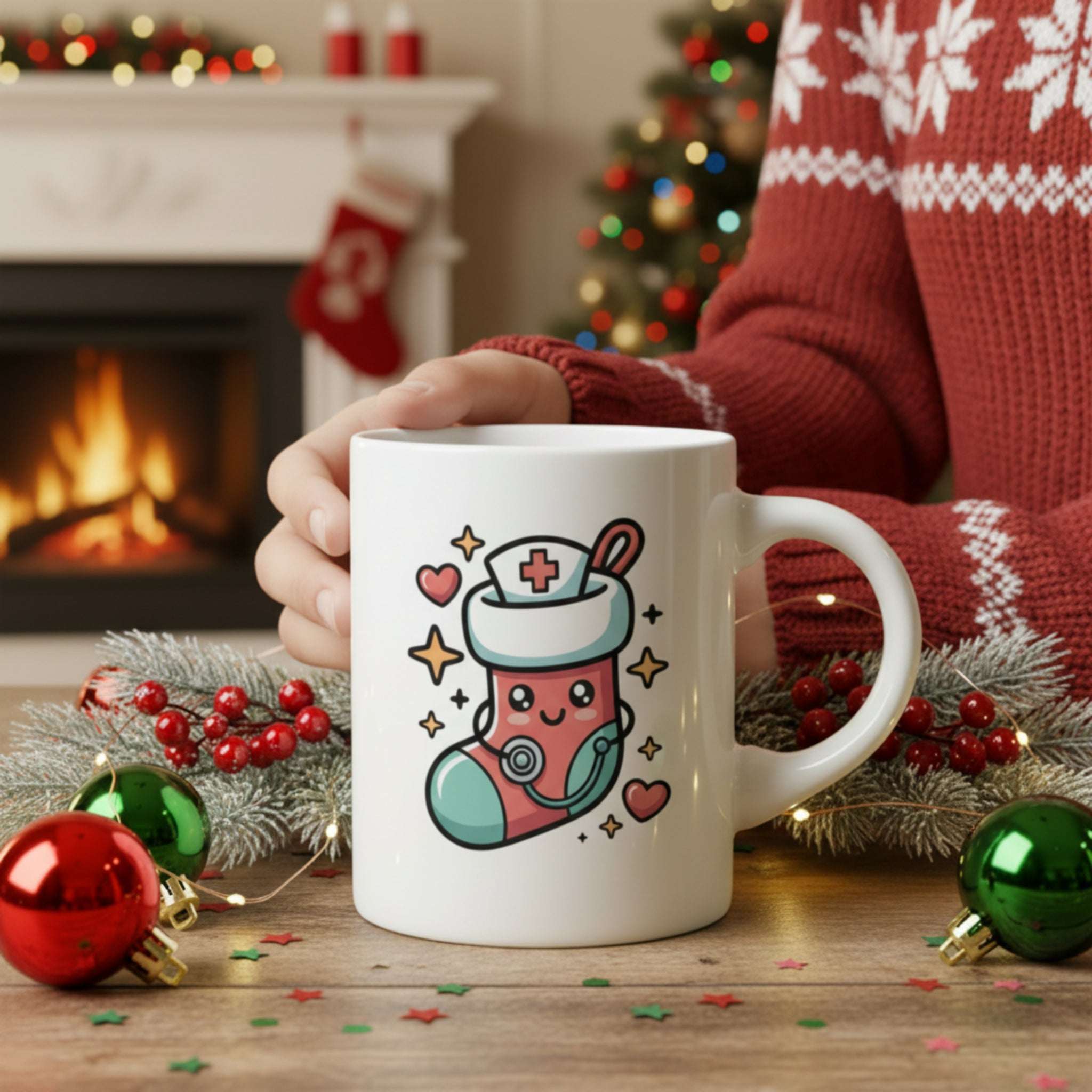 Cute Kawaii Nurse Angel Mug – Christmas Nurse Coffee Cup with Halo & Wings (11oz/15oz)