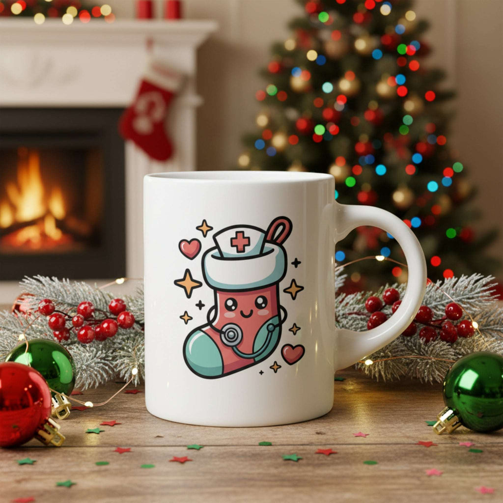 Cute Kawaii Nurse Angel Mug – Christmas Nurse Coffee Cup with Halo & Wings (11oz/15oz)
