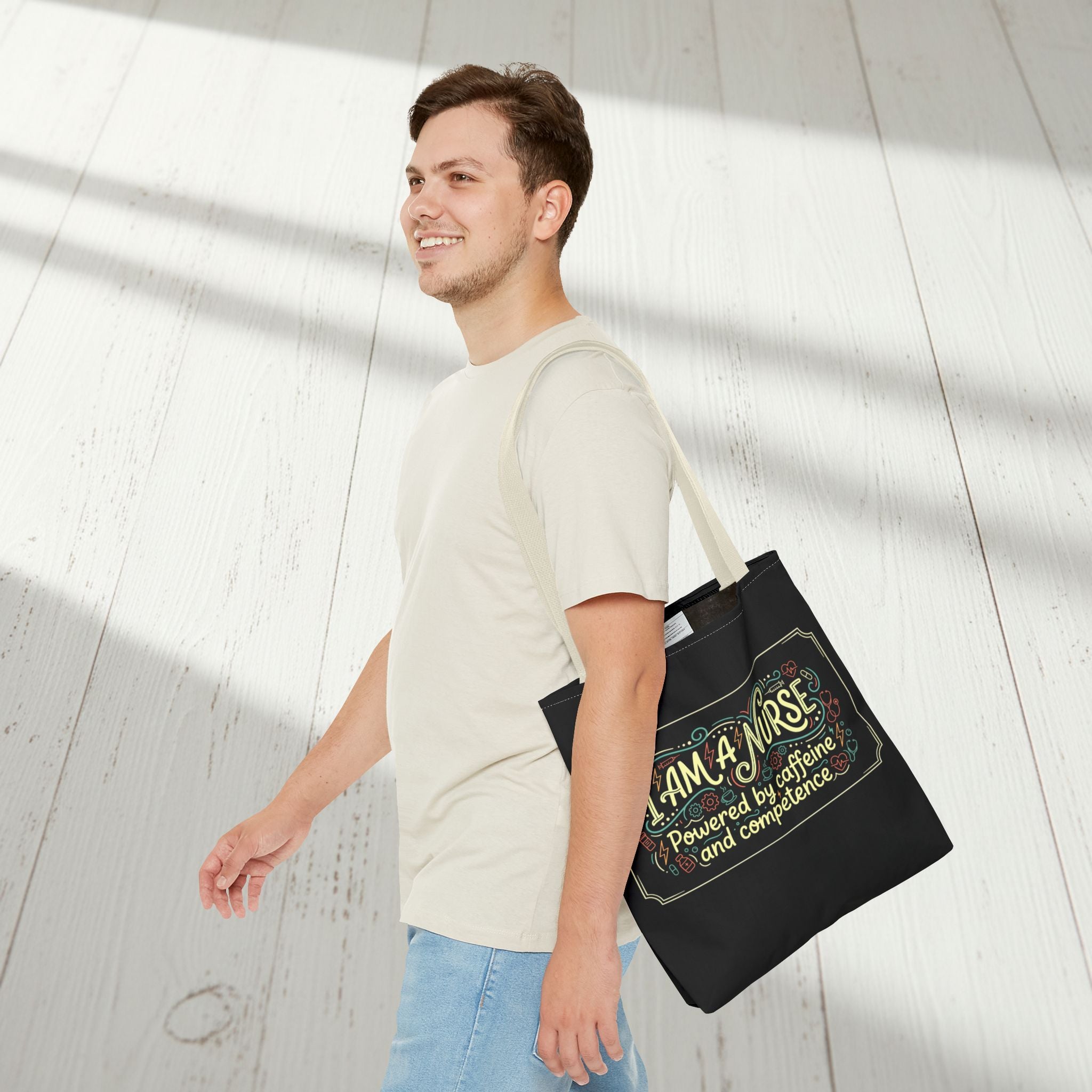 Nurse Tote Bag – Powered by Caffeine and Competence Canvas Shopper