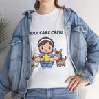 Holy Care Crew T-Shirt – Cute Nativity Tee with Lamb & Donkey