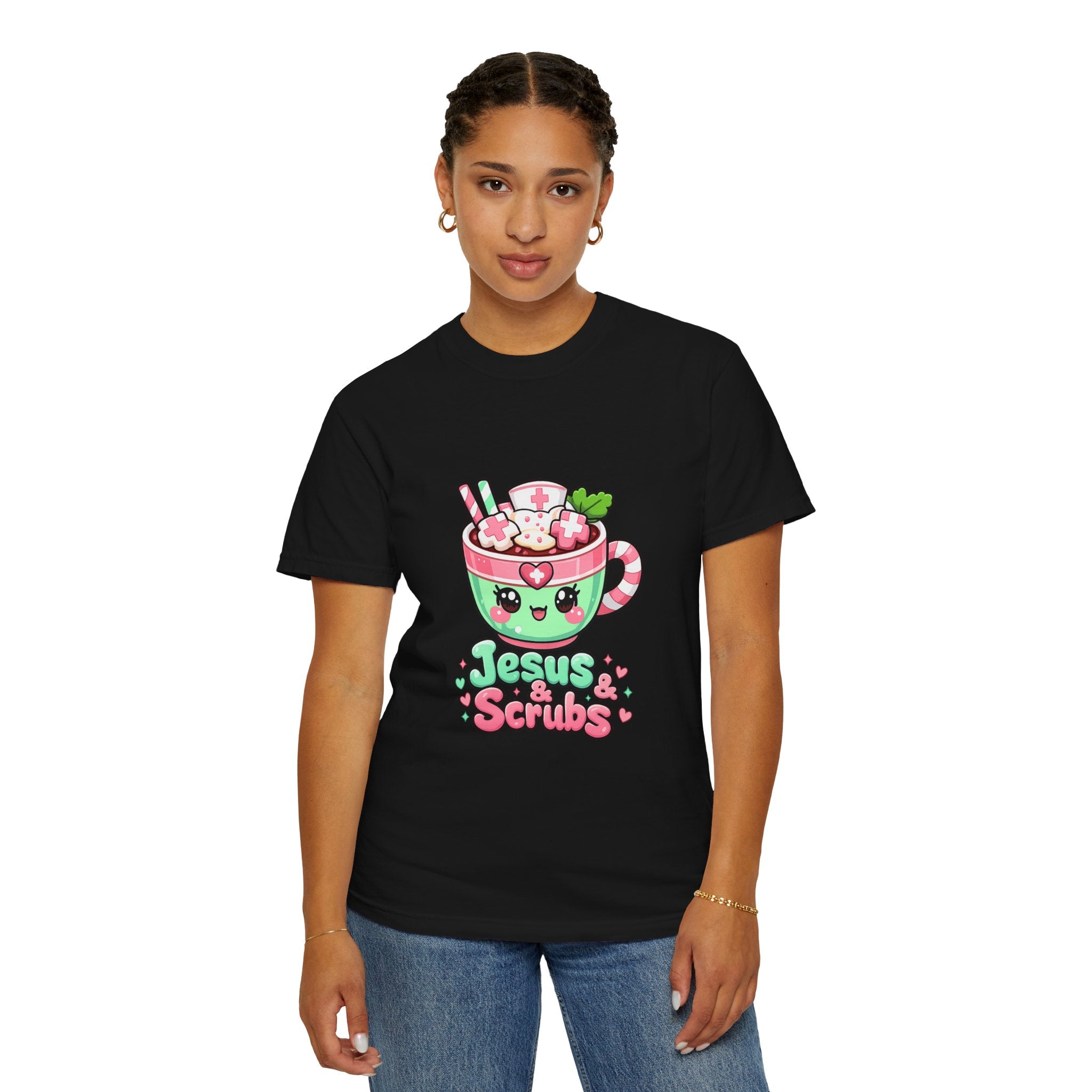 Jesus & Scrubs Kawaii Nurse T-Shirt – Cute Christian Medical Faith Tee