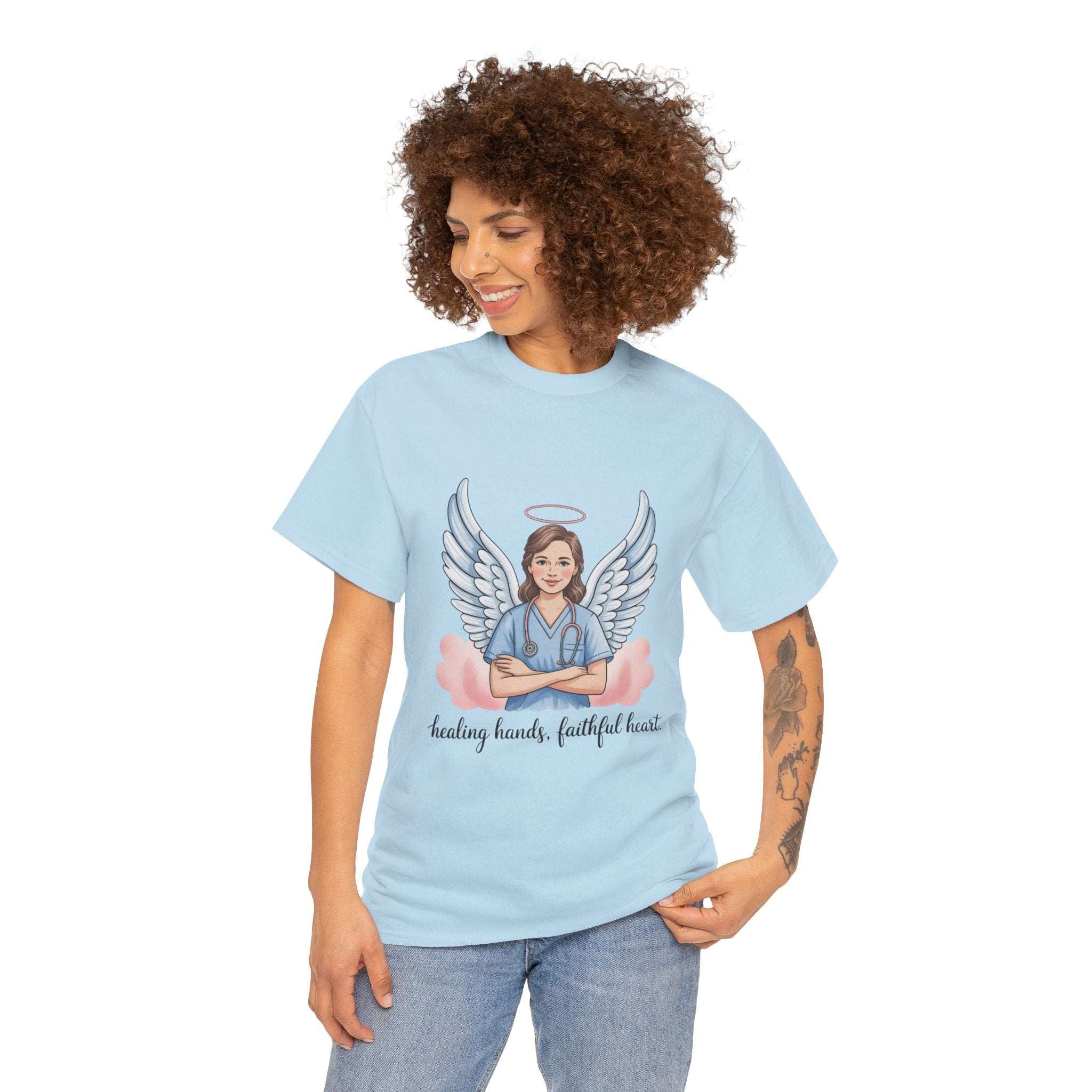 Nurse Angel T-Shirt – Healing Hands, Faithful Heart Inspirational Tee