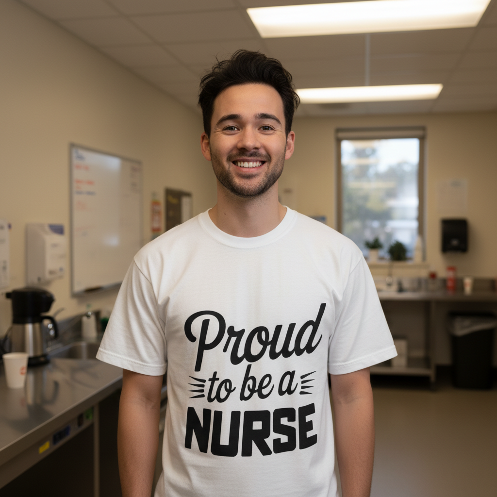 Authentic post-shift photo with content smile, iPhone aesthetic