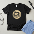 Black RN Badge flat lay