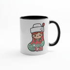 Clean front view of cute on call nurse mug on white background
