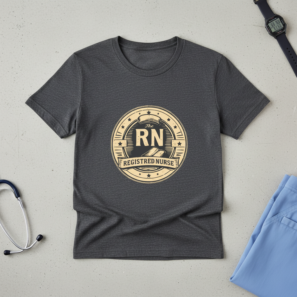 Dark Heather RN Badge flat lay