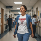ER nurse walking with purpose through ER corridor