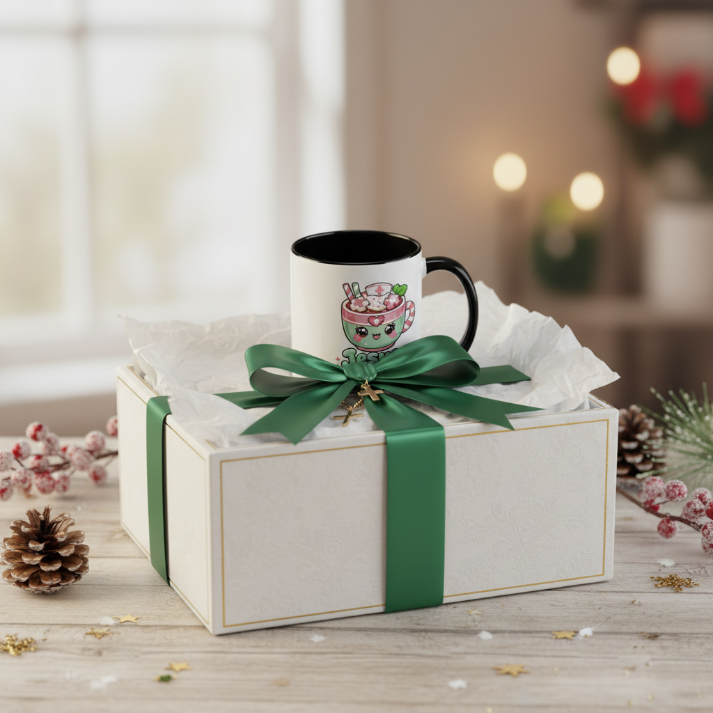 Gift box with emerald ribbon