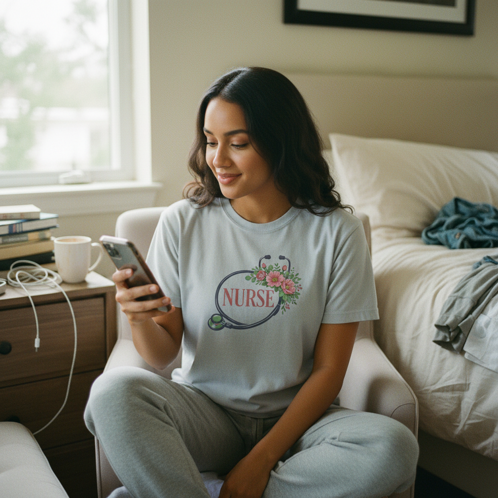 Ice Grey with model in bedroom