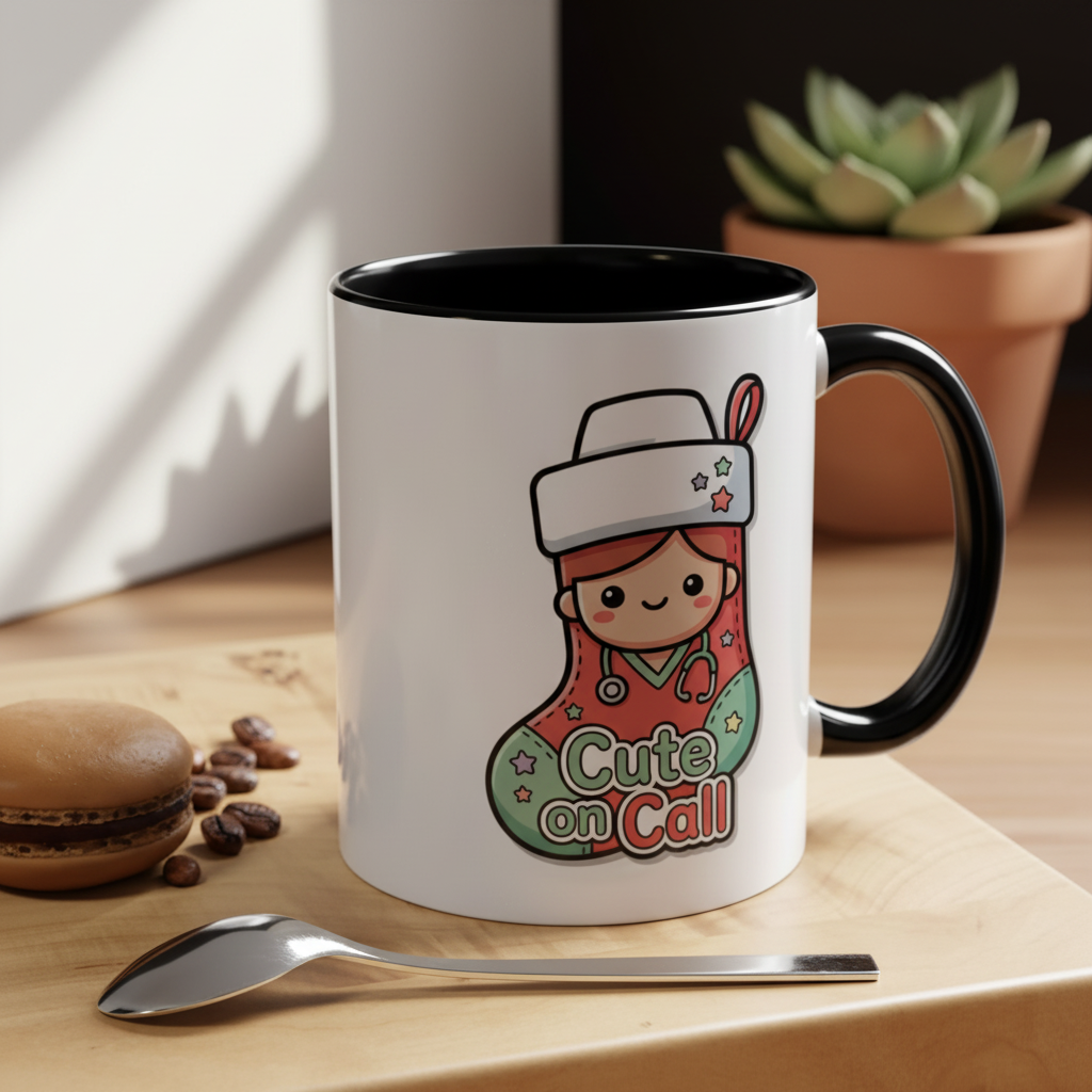 Mug on rustic wood with small plant in corner