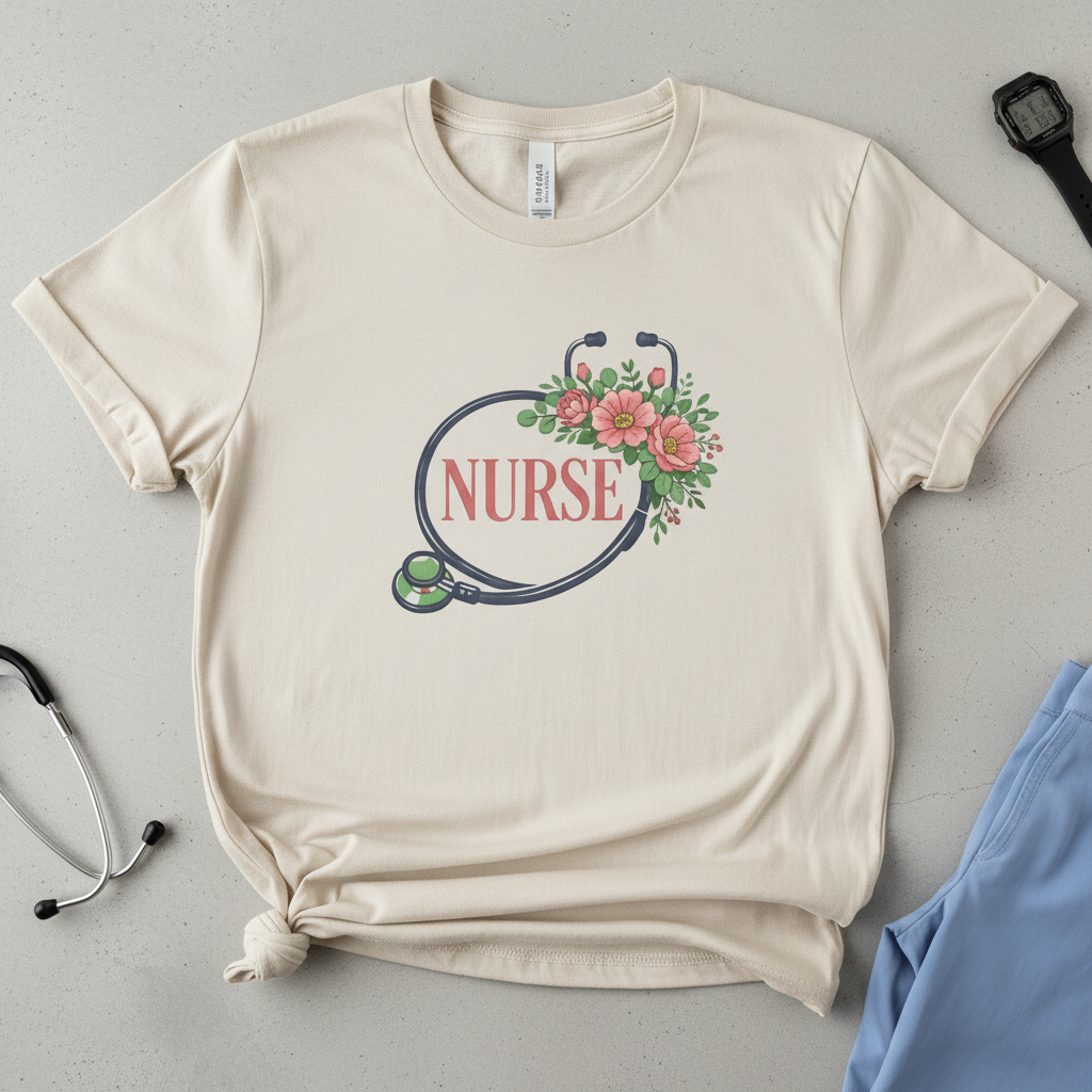 Natural Beige Nurse Floral flat lay