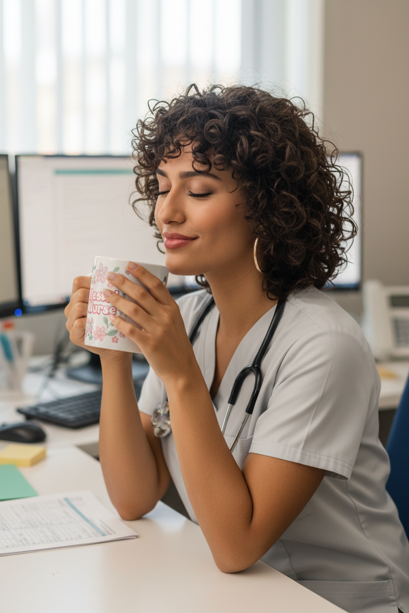 Nurse enjoying coffee moment