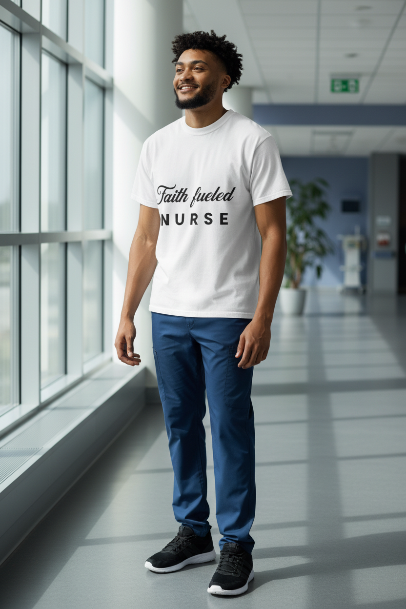 Nurse in dramatic natural light showing faith and strength