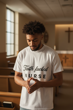 Nurse in quiet hospital chapel moment of prayer