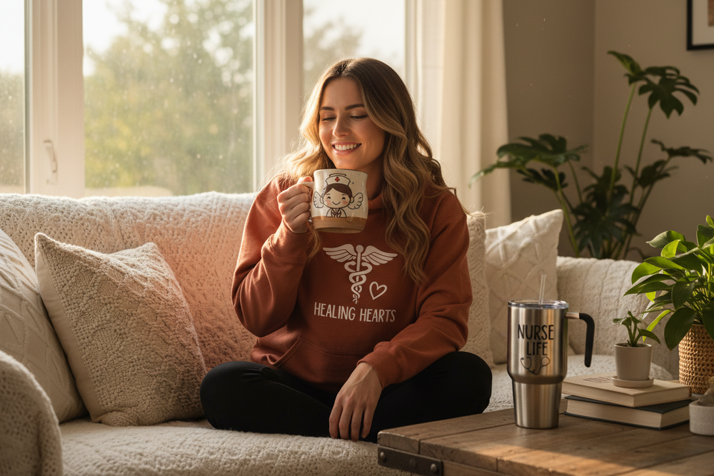 Nurse living peacefully with your products - hoodie, mug, tumbler