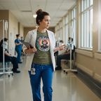 Nurse wearing your exact Heart of a Hero design walking with purpose