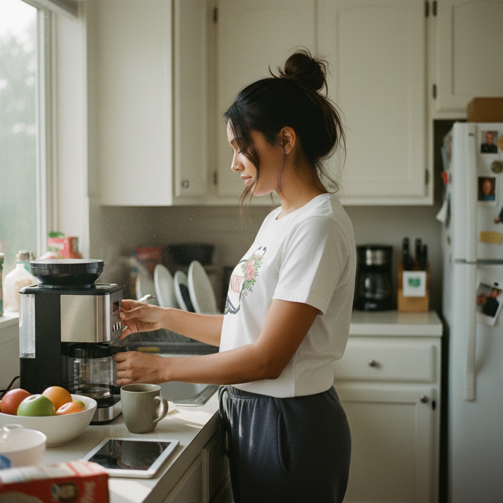 White with model in kitchen