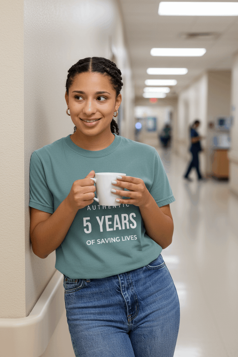 Young nurse on break reflecting on 5 years