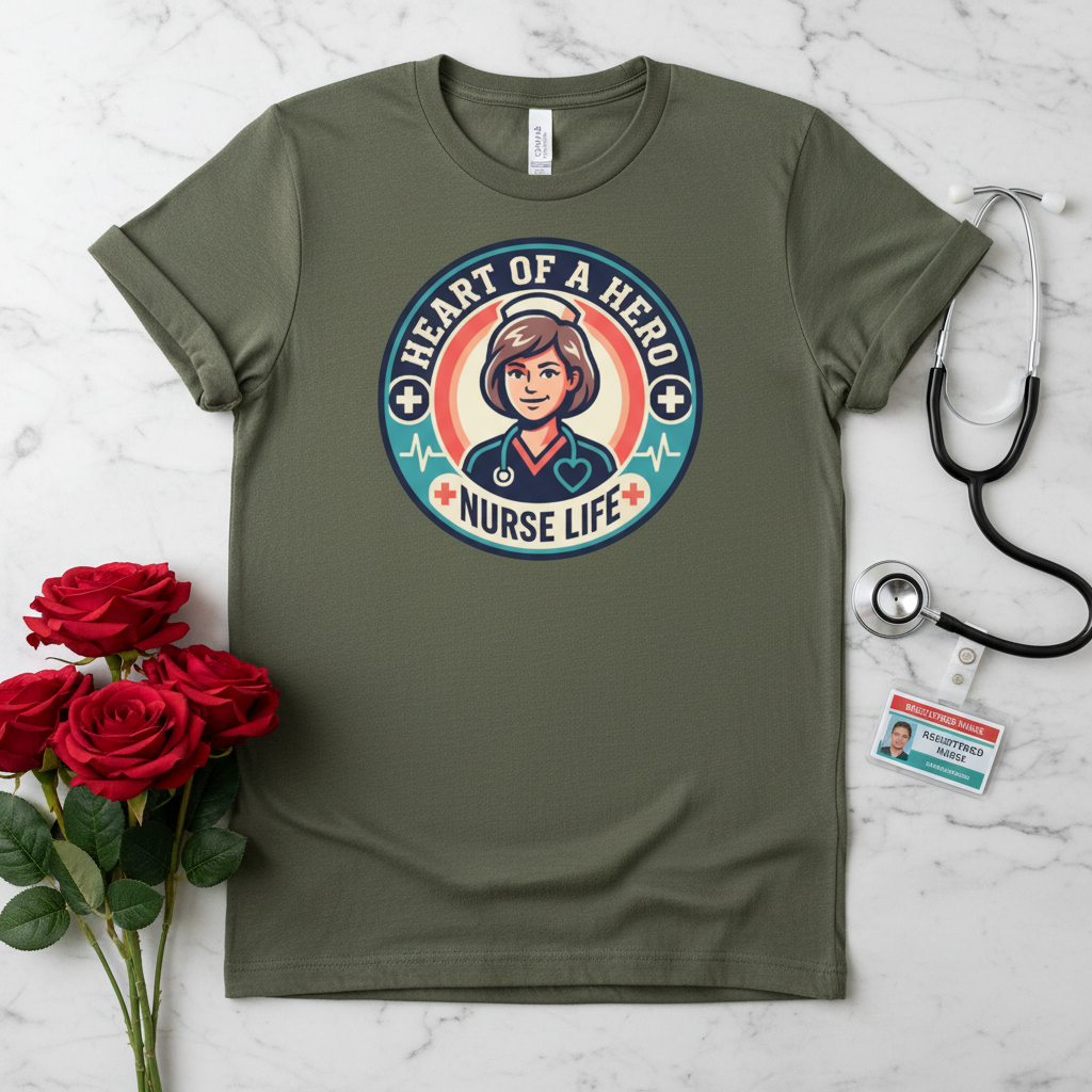 Your exact Heart of a Hero design with red roses, stethoscope, badge on marble
