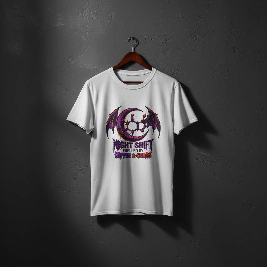 Your gothic coffee design on hanger with moody shadows